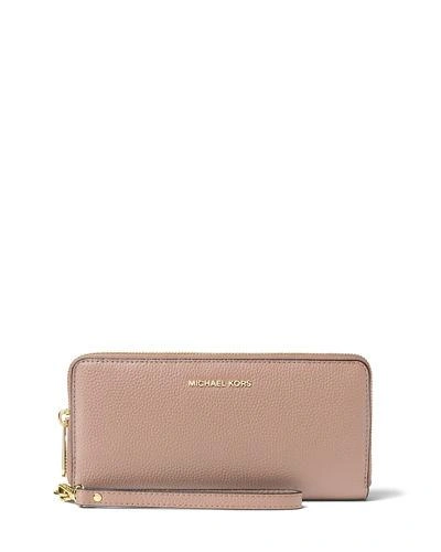 Michael Michael Kors Mercer Leather Continental Wristlet In Fawn Brown/gold