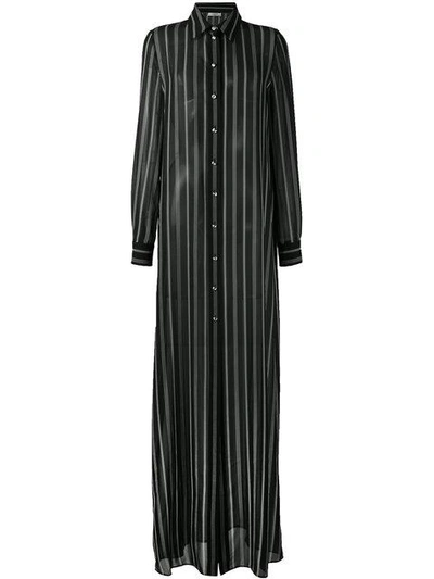 Lanvin Striped Silk Georgette Long Shirt Dress, Black/white