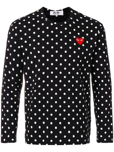 Comme Des Garçons Play Black Polka Dot Heart Patch Long Sleeve T-shirt