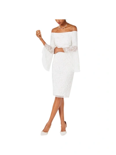 ADRIANNA PAPELL WOMENS EMBELLISHED OFF-THE-SHOULDER COCKTAIL DRESS