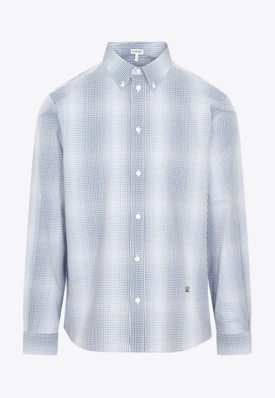 Loewe Faded Check Long-sleeved Shirt In Blue