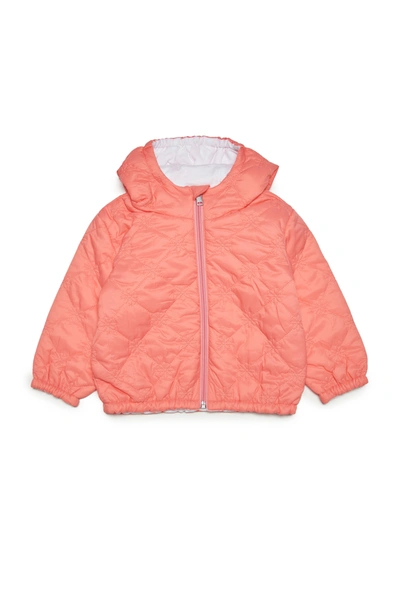 Marni Peachy Pink Quilted Jacket With Daisy Pattern And Hood