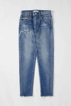 Moussy Hammond High Waist Distressed Raw Hem Skinny Jeans In Blue