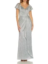 ADRIANNA PAPELL WOMENS METALLIC MAXI EVENING DRESS