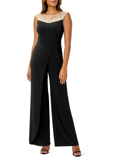 Adrianna Papell Womens Embellished Wide Leg Jumpsuit In Black