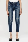 Moussy Vintage Lancaster Jean In Dark Blue Rip And Repair In Blue