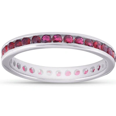 Pompeii3 1 1/10ct Ruby Channel Set Eternity Wedding Ring 14k White Gold In Red