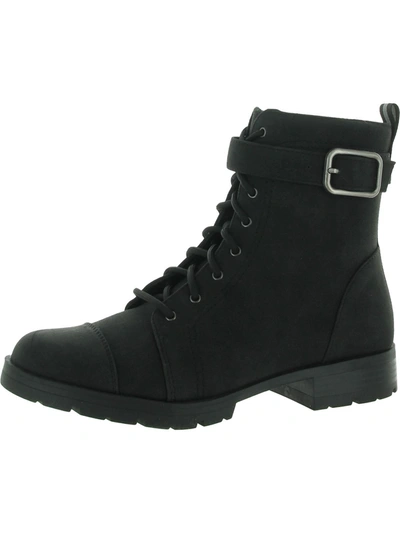 Lifestride Liverpool Womens Faux Leather Zipper Combat & Lace-up Boots In Black