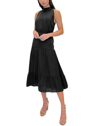 Sam Edelman High Neck Tiered Hem Sleeveless Midi Dress In Black