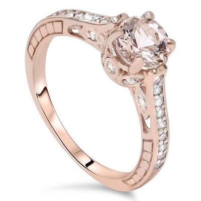 Pompeii3 1ct Morganite & Diamond Vintage Engagement Ring 14k Rose Gold In Silver