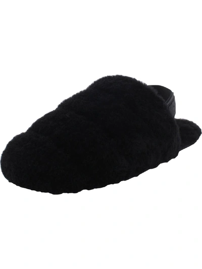 Ugg Super Fluff Womens Shearling Cozy Slingback Slippers In Black