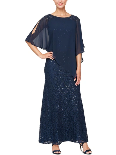 Slny Womens Chiffon-overlay Maxi Evening Dress In Blue