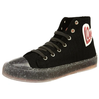 LOVE MOSCHINO WOMEN'S CANVAS HEART LACE UP HI TOP SNEAKERS IN BLACK