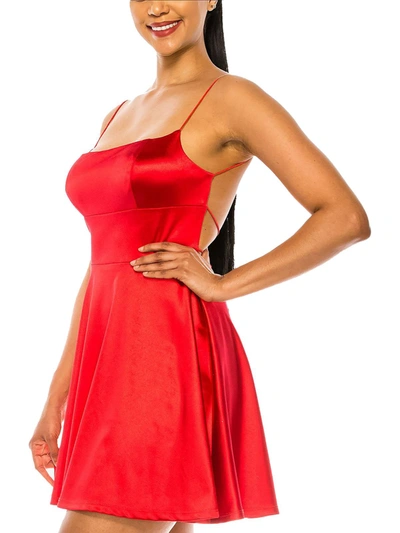 B Darlin Juniors Womens Satin Lace-up Fit & Flare Dress In Red