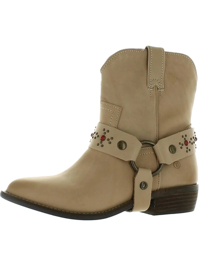 Dingo Silverada Womens Leather Pull On Cowboy, Western Boots In Beige