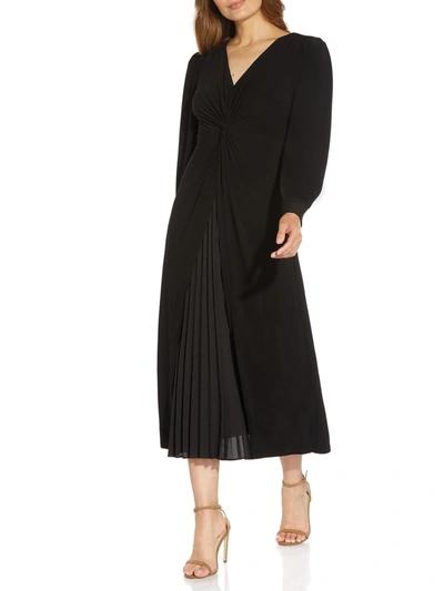 Adrianna Papell Womens V-neck Calf Midi Dress In Black