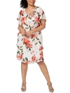 SLNY PLUS WOMENS FLORAL TIERED COCKTAIL DRESS