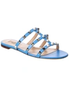 Valentino Garavani Rockstud Caged Calfskin Flat Sandals In Blue
