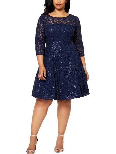 Slny Womens Sequined Lace Cocktail Dress In Blue
