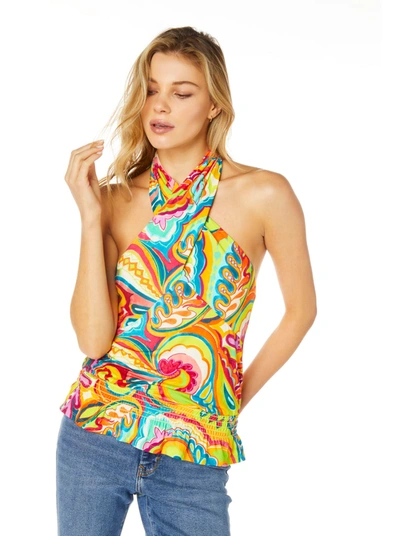 Robert Graham Jade Print Crossover Halter Top In Multi