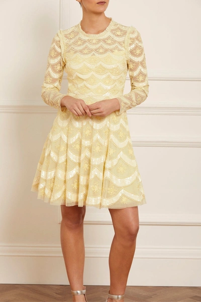 Needle & Thread Fifi Long Sleeve Mini Dress In Yellow