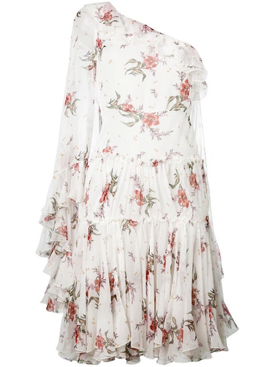 Giambattista Valli One Shoulder Mini Dress In Floral, White.