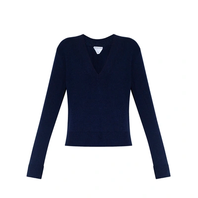 Bottega Veneta Cashmere Knit V Neck Jumper In Blue