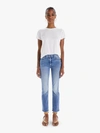Mother The Dazzler Ankle Fray Cropped Straight Jeans In Blue