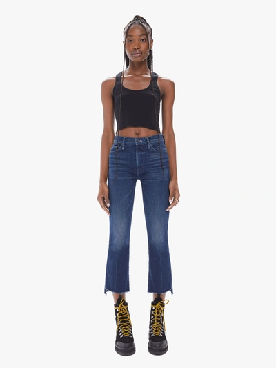 Mother The Insider High Waist Crop Step Fray Hem Bootcut Jeans In Blue