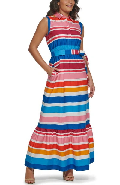 Kensie Multi-stripe Printed Cotton Maxi Dress