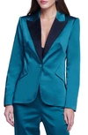 L Agence Chamberlain Colorblock Satin Blazer In Botanical Green