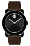 Movado 'BOLD' LEATHER STRAP WATCH, 42MM,3600443