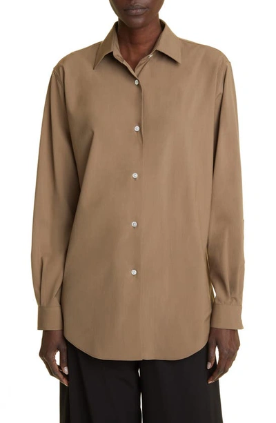 The Row Blaga Virgin Wool Button-up Shirt In Brown