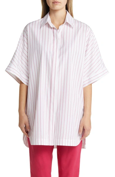 Max Mara Anemone Striped Cotton Poplin Wide Shirt In Optical White