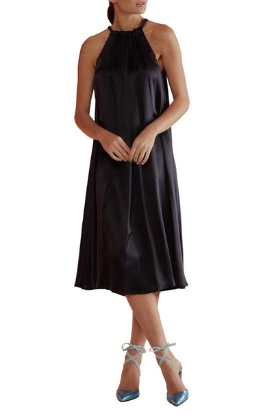 Cynthia Rowley Contrast-trim Halterneck Midi Dress In Black