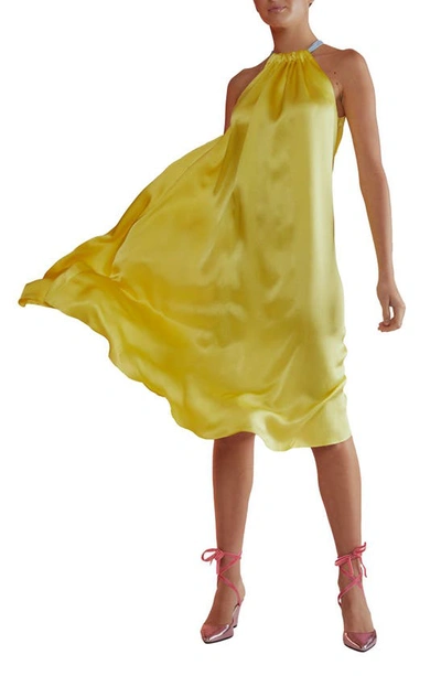 Cynthia Rowley Contrast-trim Halterneck Midi Dress In Yellow