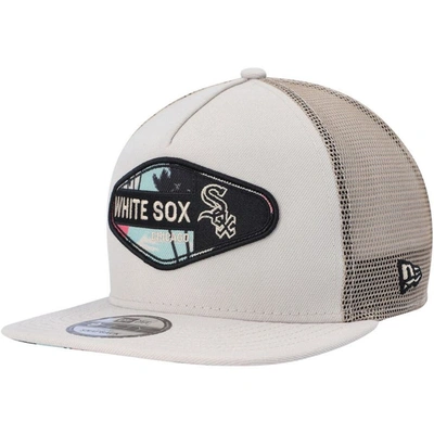 New Era Men's  Natural Chicago White Sox Retro Beachin' Patch A-frame Trucker 9fifty Snapback Hat