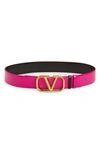 Valentino Garavani Vlogo Reversible Leather Belt In Pink Black