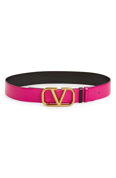 Valentino Garavani Vlogo Reversible Leather Belt In Pink