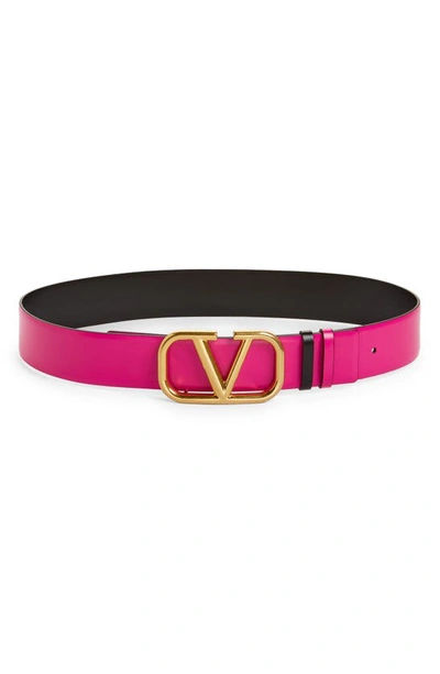 Valentino Garavani Vlogo Reversible Leather Belt In Pink Black