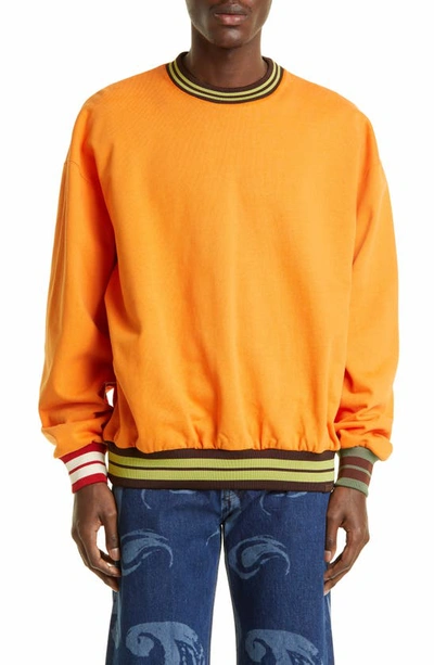 Jacquemus Le Sweatshirt Lasso Stripe Rib Trim Sweatshirt In 750 Orange