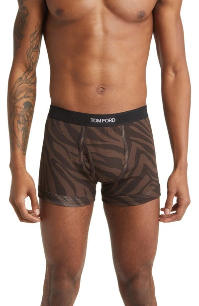 Tom Ford New Zebra Print Cotton Boxer Briefs In Ebony