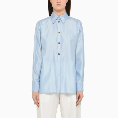 Ferragamo Technical Silk Shirt In Blue