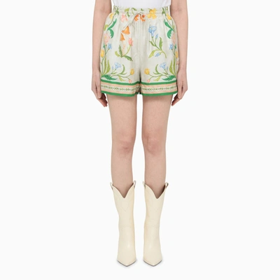 Casablanca Floral Foulard-print Silk Pull-on Shorts In Neutrals