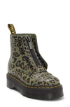 Dr. Martens' Sinclair Distorted Leopard Print Platform Boots In Khaki Green
