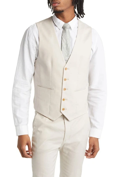 Asos Design Super Skinny Linen Mix Suit Vest In Stone-neutral
