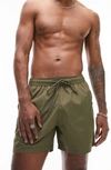 Topman Swim Shorts In Olive-green