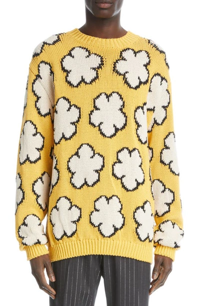 Kenzo Boke Flower Intarsia Cotton Sweater In Yellow
