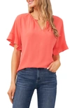 Cece Ruffle Sleeve Crepe Blouse In Calypso Coral