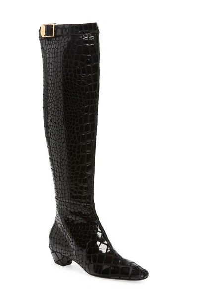 Tom Ford Croco Buckle Over-the-knee Boots In Black